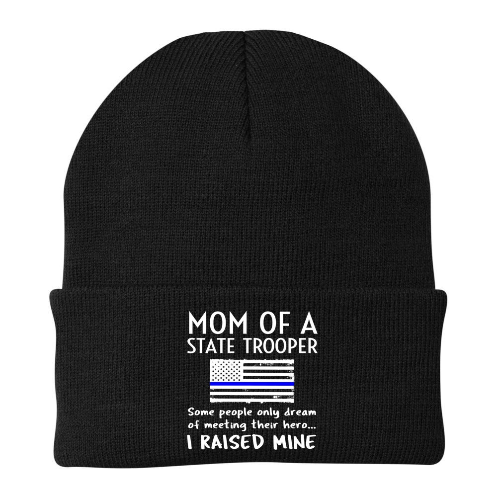 Proud State Trooper Mom Mother Thin Blue Line American Flag Cool Gift Beanie