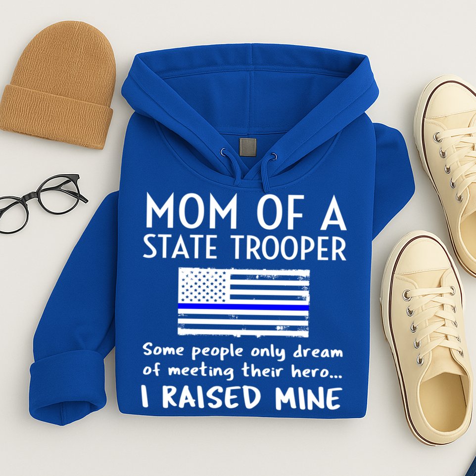 Proud State Trooper Mom Mother Thin Blue Line American Flag Cool Gift Hoodie