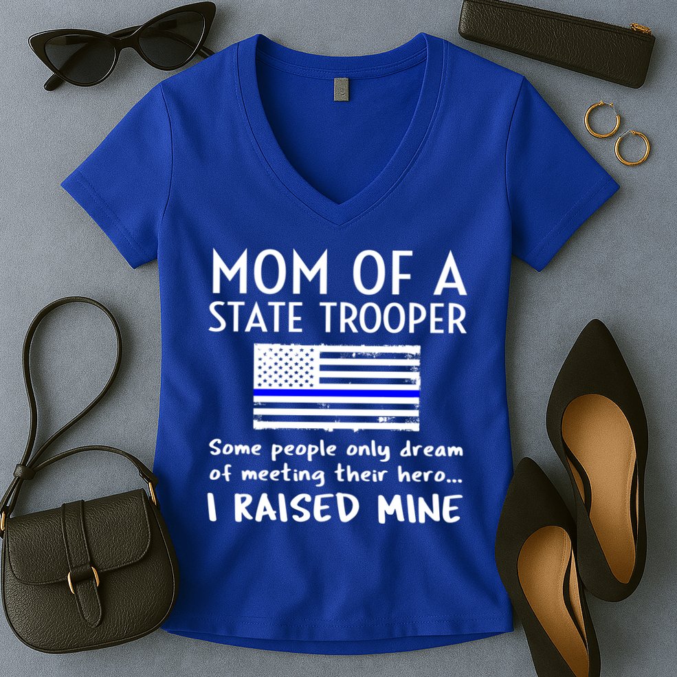 Proud State Trooper Mom Mother Thin Blue Line American Flag Cool Gift Women's V-Neck T-Shirt