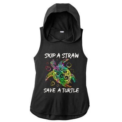 Psychedelic Sea Turtle Gift Skip A Straw Save A Turtle Gift Ladies PosiCharge Tri-Blend Wicking Draft Hoodie Tank