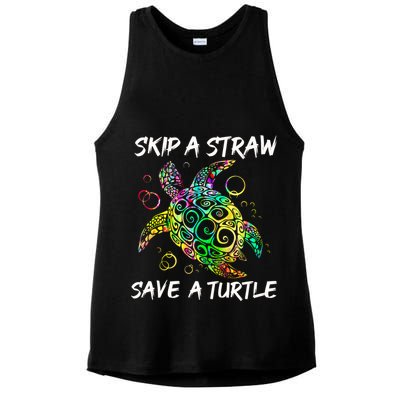 Psychedelic Sea Turtle Gift Skip A Straw Save A Turtle Gift Ladies PosiCharge Tri-Blend Wicking Tank