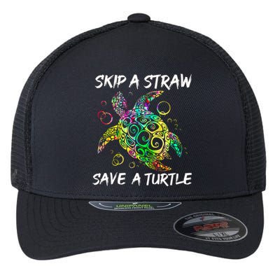 Psychedelic Sea Turtle Gift Skip A Straw Save A Turtle Gift Flexfit Unipanel Trucker Cap