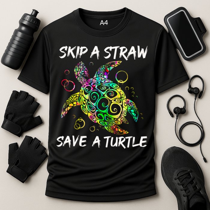 Psychedelic Sea Turtle Gift Skip A Straw Save A Turtle Gift Performance Shirt