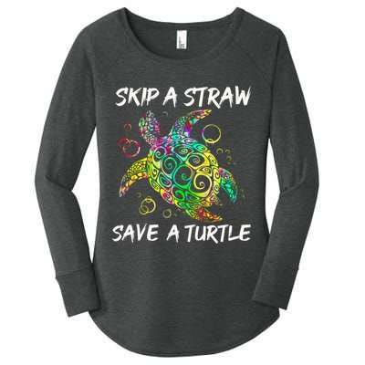 Psychedelic Sea Turtle Gift Skip A Straw Save A Turtle Gift Women's Perfect Tri Tunic Long Sleeve Shirt