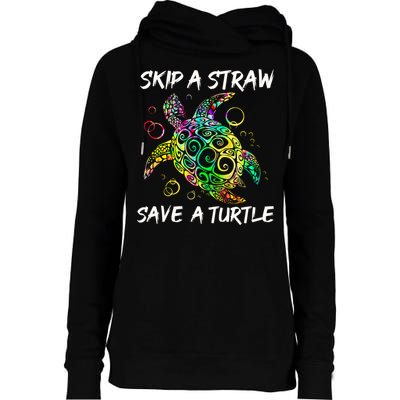 Psychedelic Sea Turtle Gift Skip A Straw Save A Turtle Gift Womens Funnel Neck Pullover Hood