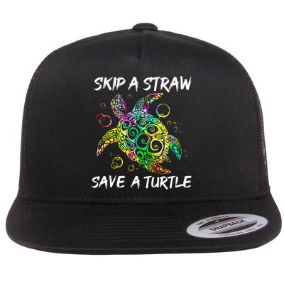 Psychedelic Sea Turtle Gift Skip A Straw Save A Turtle Gift Flatbill Hat