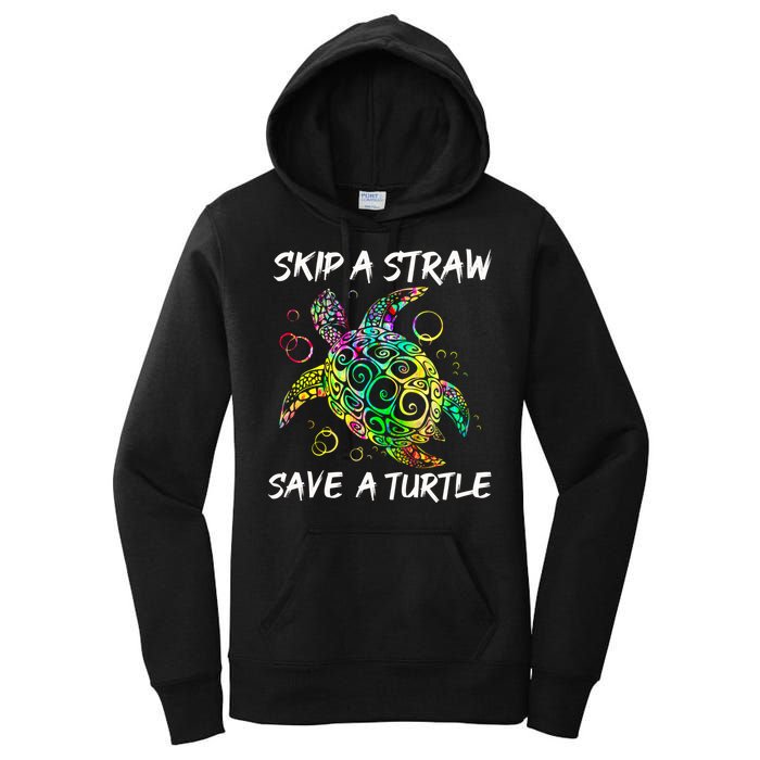 Psychedelic Sea Turtle Gift Skip A Straw Save A Turtle Gift Women's Pullover Hoodie