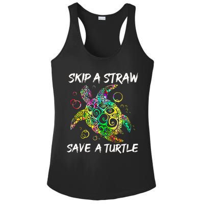 Psychedelic Sea Turtle Gift Skip A Straw Save A Turtle Gift Ladies PosiCharge Competitor Racerback Tank