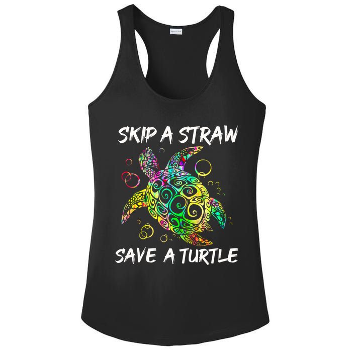 Psychedelic Sea Turtle Gift Skip A Straw Save A Turtle Gift Ladies PosiCharge Competitor Racerback Tank