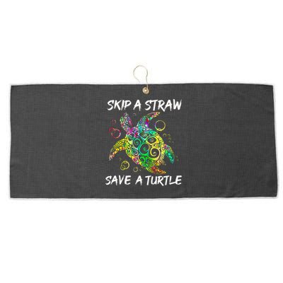 Psychedelic Sea Turtle Gift Skip A Straw Save A Turtle Gift Large Microfiber Waffle Golf Towel