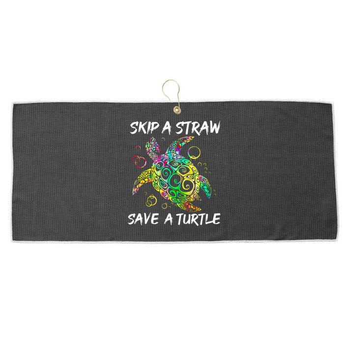 Psychedelic Sea Turtle Gift Skip A Straw Save A Turtle Gift Large Microfiber Waffle Golf Towel