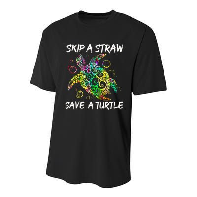Psychedelic Sea Turtle Gift Skip A Straw Save A Turtle Gift Youth Performance Sprint T-Shirt