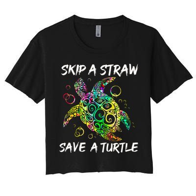 Psychedelic Sea Turtle Gift Skip A Straw Save A Turtle Gift Crop Top