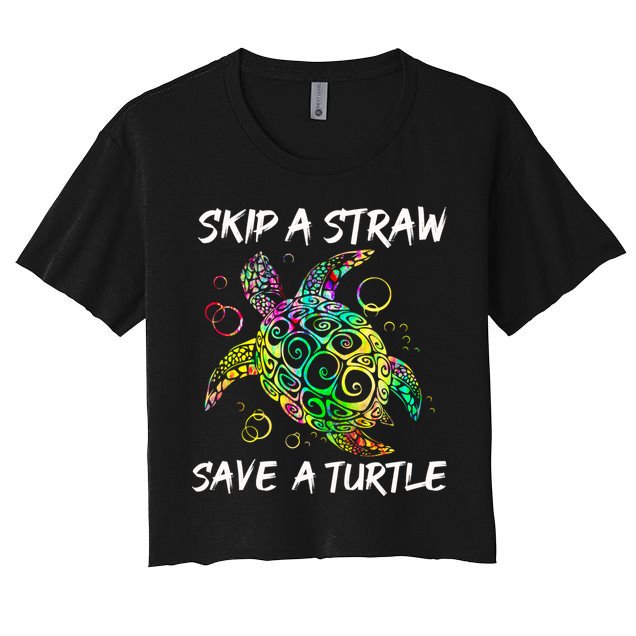 Psychedelic Sea Turtle Gift Skip A Straw Save A Turtle Gift Crop Top