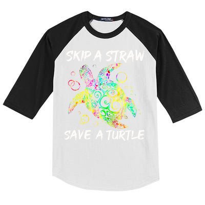 Psychedelic Sea Turtle Gift Skip A Straw Save A Turtle Gift Kids Colorblock Raglan Jersey