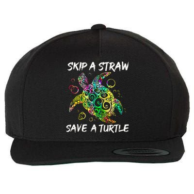 Psychedelic Sea Turtle Gift Skip A Straw Save A Turtle Gift Wool Snapback Cap