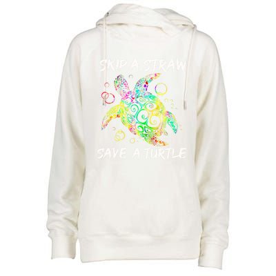 Psychedelic Sea Turtle Gift Skip A Straw Save A Turtle Gift Womens Funnel Neck Pullover Hood