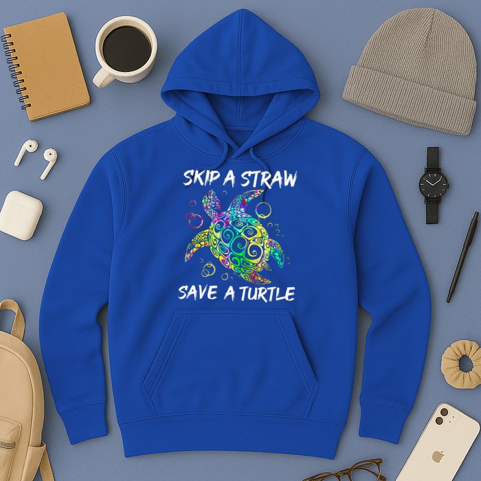 Psychedelic Sea Turtle Gift Skip A Straw Save A Turtle Gift Hoodie