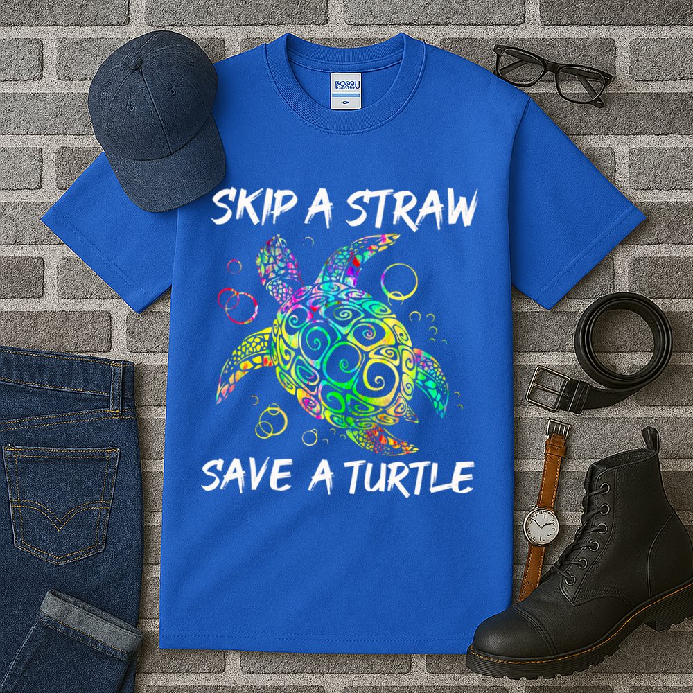 Psychedelic Sea Turtle Gift Skip A Straw Save A Turtle Gift Tall T-Shirt