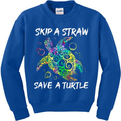 Psychedelic Sea Turtle Gift Skip A Straw Save A Turtle Gift Kids Sweatshirt
