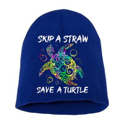 Psychedelic Sea Turtle Gift Skip A Straw Save A Turtle Gift Short Acrylic Beanie