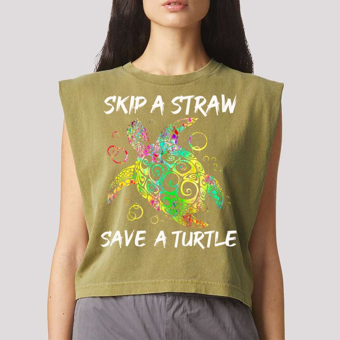 Psychedelic Sea Turtle Gift Skip A Straw Save A Turtle Gift Garment-Dyed Women's Muscle Tee