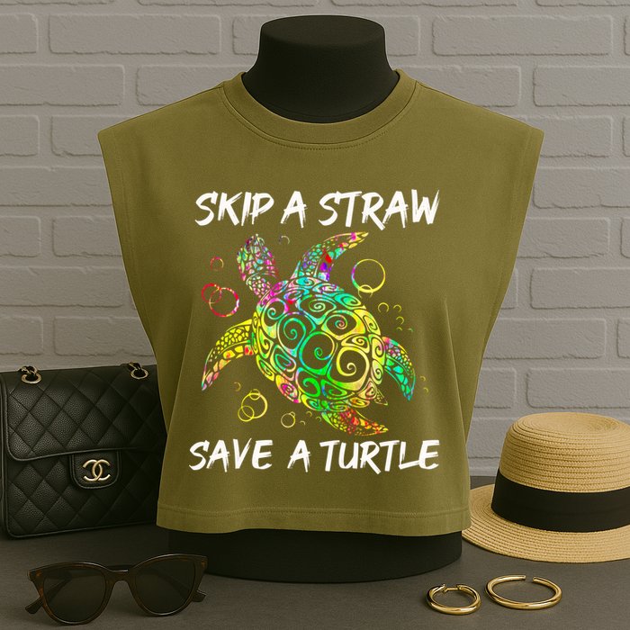Psychedelic Sea Turtle Gift Skip A Straw Save A Turtle Gift Garment-Dyed Women's Muscle Tee