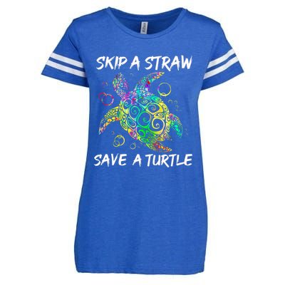 Psychedelic Sea Turtle Gift Skip A Straw Save A Turtle Gift Enza Ladies Jersey Football T-Shirt