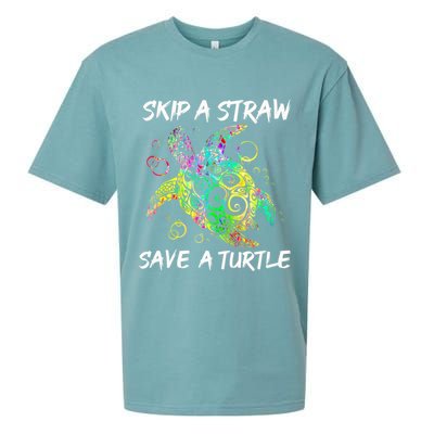 Psychedelic Sea Turtle Gift Skip A Straw Save A Turtle Gift Sueded Cloud Jersey T-Shirt