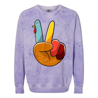 Peace Sign Turkey Turkey Hand Sign Thanksgiving Funny Colorblast Crewneck Sweatshirt