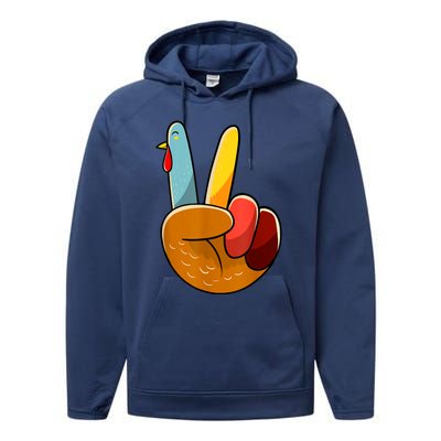 Peace Sign Turkey Turkey Hand Sign Thanksgiving Funny Performance Fleece Hoodie