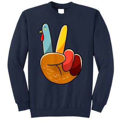 Peace Sign Turkey Turkey Hand Sign Thanksgiving Funny Tall Sweatshirt