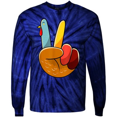 Peace Sign Turkey Turkey Hand Sign Thanksgiving Funny Tie-Dye Long Sleeve Shirt