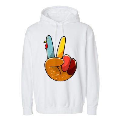 Peace Sign Turkey Turkey Hand Sign Thanksgiving Funny Garment-Dyed Fleece Hoodie