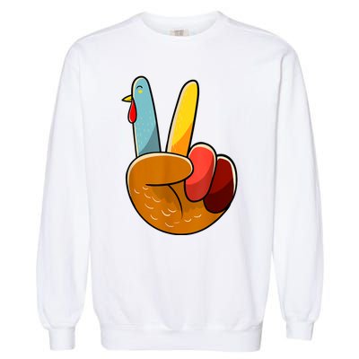 Peace Sign Turkey Turkey Hand Sign Thanksgiving Funny Garment-Dyed Sweatshirt