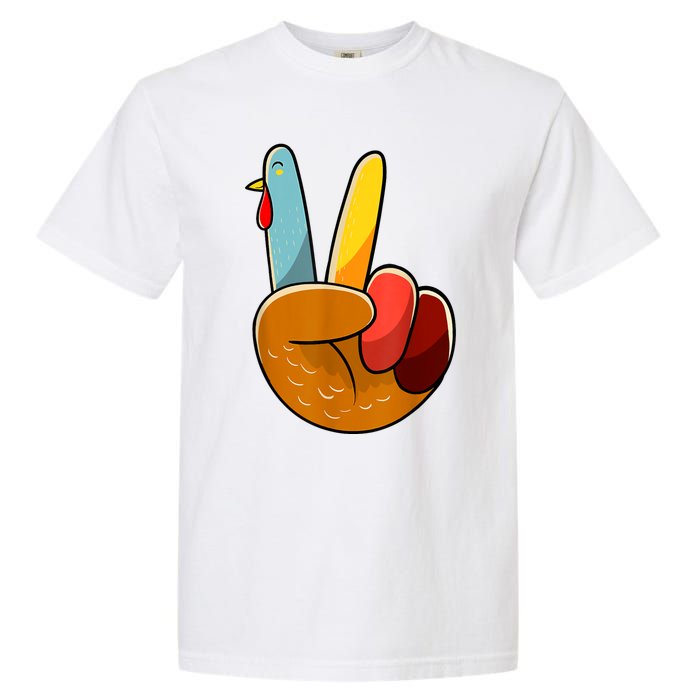 Peace Sign Turkey Turkey Hand Sign Thanksgiving Funny Garment-Dyed Heavyweight T-Shirt