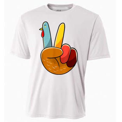 Peace Sign Turkey Turkey Hand Sign Thanksgiving Funny Cooling Performance Crew T-Shirt