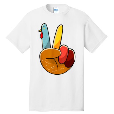 Peace Sign Turkey Turkey Hand Sign Thanksgiving Funny Tall T-Shirt