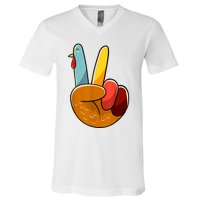 Peace Sign Turkey Turkey Hand Sign Thanksgiving Funny V-Neck T-Shirt