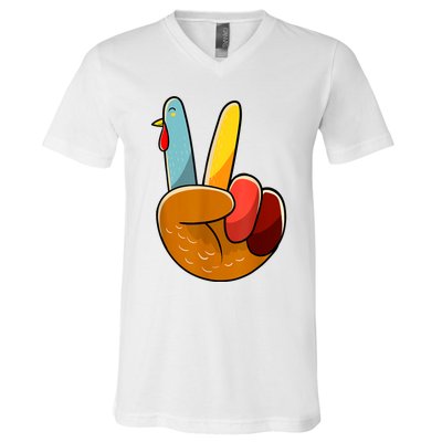 Peace Sign Turkey Turkey Hand Sign Thanksgiving Funny V-Neck T-Shirt