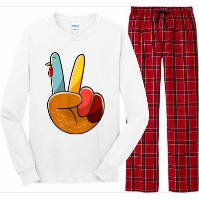 Peace Sign Turkey Turkey Hand Sign Thanksgiving Funny Long Sleeve Pajama Set