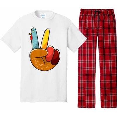 Peace Sign Turkey Turkey Hand Sign Thanksgiving Funny Pajama Set