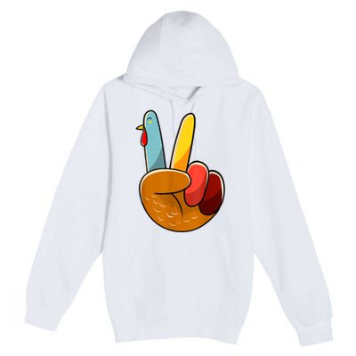 Peace Sign Turkey Turkey Hand Sign Thanksgiving Funny Premium Pullover Hoodie