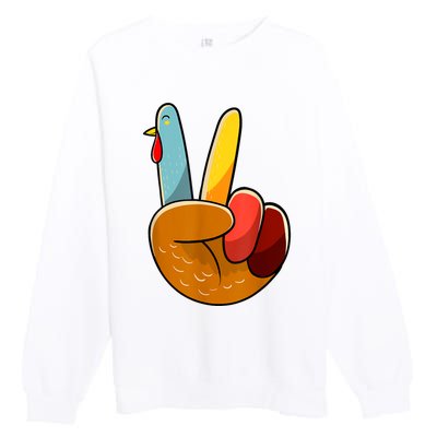 Peace Sign Turkey Turkey Hand Sign Thanksgiving Funny Premium Crewneck Sweatshirt