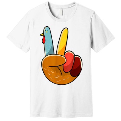 Peace Sign Turkey Turkey Hand Sign Thanksgiving Funny Premium T-Shirt