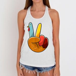 Peace Sign Turkey Turkey Hand Sign Thanksgiving Funny Women's Knotted Racerback Tank