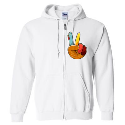 Peace Sign Turkey Turkey Hand Sign Thanksgiving Funny Full Zip Hoodie