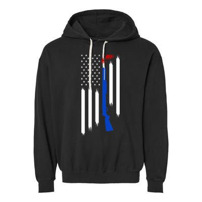 Patriotic Skeet Trap Clay Pigeon Shotgun Shooting Garment-Dyed Fleece Hoodie