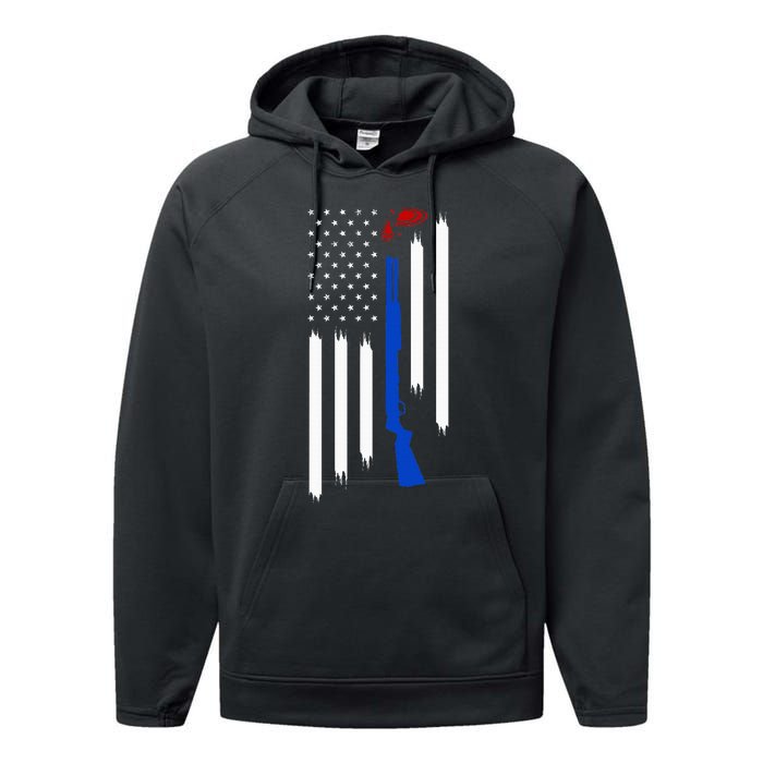 Patriotic Skeet Trap Clay Pigeon Shotgun Shooting Performance Fleece Hoodie