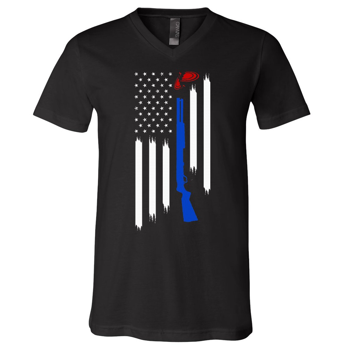 Patriotic Skeet Trap Clay Pigeon Shotgun Shooting V-Neck T-Shirt